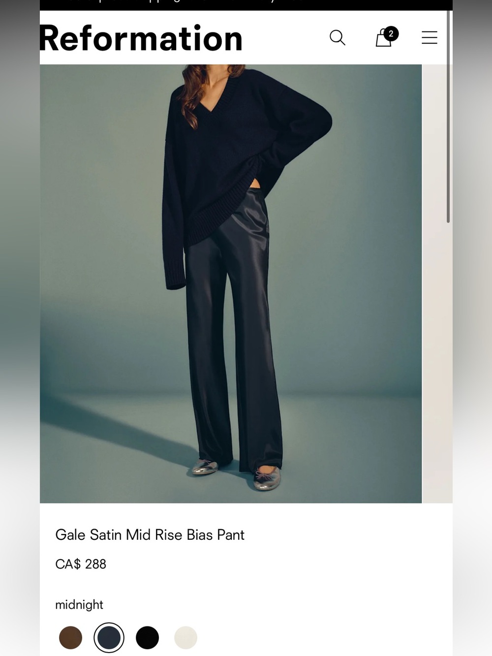 Reformation Gale pants in midnight/navy size M
